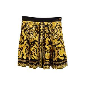 Versace Baroque-Print Pleated Mini Skirt in Yellow Silk